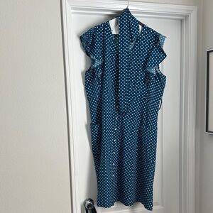 Teal Polka Dot Ruffle Sleeve Dress
